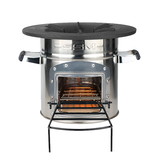 Front view of the S32-X clean cook stove, a scientifically designed unit that uses wood, straw, and biomass fuel to ensure powerful firepower and reduced emissions.