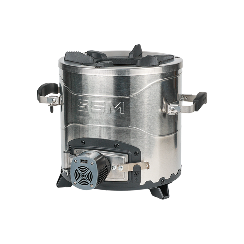 The F-28 fan stove, an upgraded and refined version of the F-18 model featuring enhanced materials and a more attractive body design.