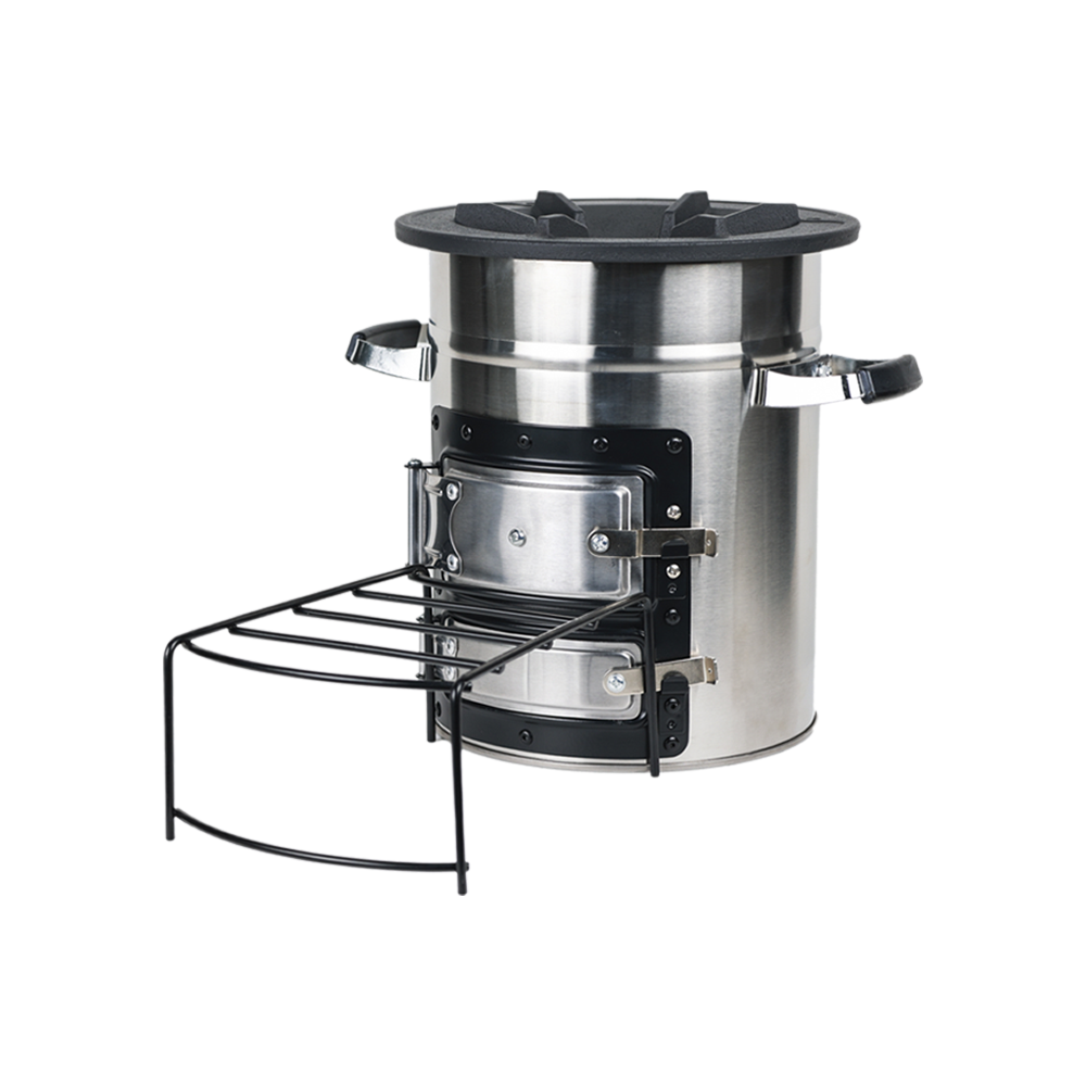 Side profile of the S26-23N, highlighting the fuel loading tray and its durable, totally stainless steel interior structure for superior portability.