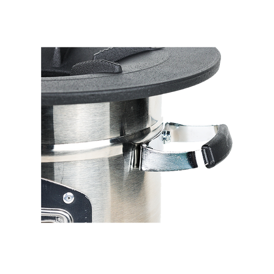 Detailed view of the handle and body structure, emphasizing a design that consumes 50% less fuel than the traditional three-stone cooking method.