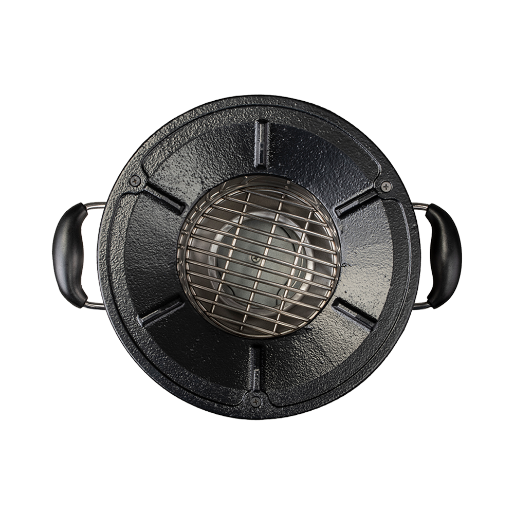 Top-down view of the C26-23MAX charcoal stove, featuring a durable cast-iron cooktop surface designed for the fastest cooking performance and high-efficiency thermal output.