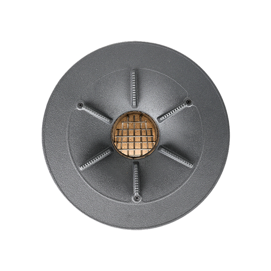 Top-down view of the S32-XH burner surface, achieving 51.6% thermal efficiency with a pot skirt and 45.7% without one.