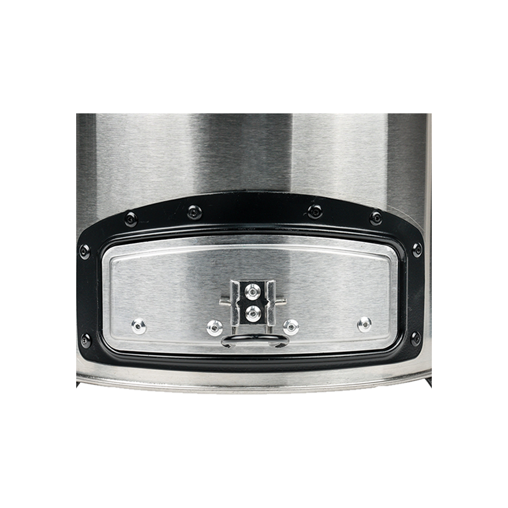 Close-up view of the ash tray door on the high-efficiency C28-23MAX charcoal stove, designed for easy maintenance and optimized airflow for the fastest cooking performance.